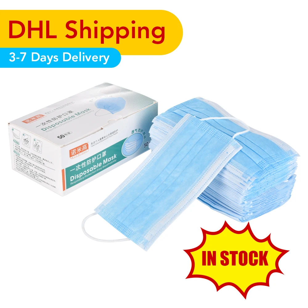 

DHL Fast Shipping 50pcs/100pcs Blue Bacteria Proof Mouth Face Mask Disposable 3 Layer Filter Anti-dust Mouth Nose Proof Masks