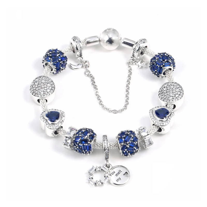 

925 Sterling Silver Fashion Shine Winter Beauty Net Chain Set Bracelet Fit Original Female Charm pan Bracelet DIY Jewelry