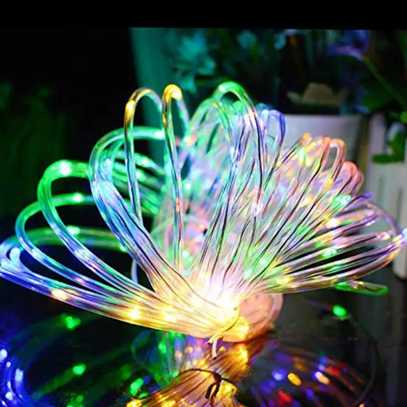 100LED 5 м/12 м Солнечная энергия медная проволока трубчатый светильник Рождественская Елка декоративная лампа Рождественский Садовый дом декоративный светильник