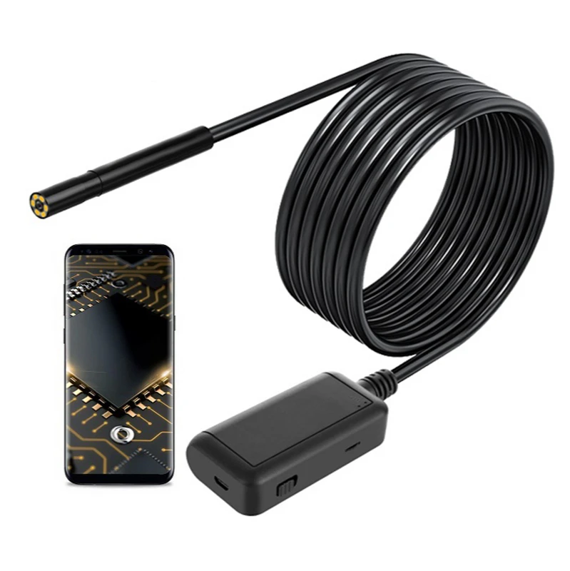 Endoscope 5.5mm lens HD 1920P 5.0mp IP68 waterproof endoscopy 6 led lights usb WIFI inspection borescope camera for Android IOS Color : Hard wire, Size : 5m 