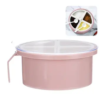 

Kapmore 1pc 4 Grids Seasoning Container Portable Seasoning Box Spice Jar With Lid & Spoon Kitchen Storage Tools For Salt Pepper