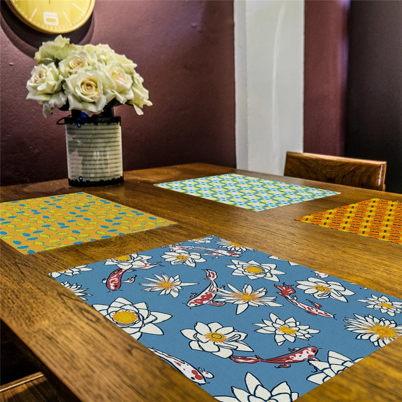 

SEAAN Classic Pattern Drink Coasters Reusable Dining Table Mat Placemats for Kitchen Table Polyester or Cotton and Line Decor