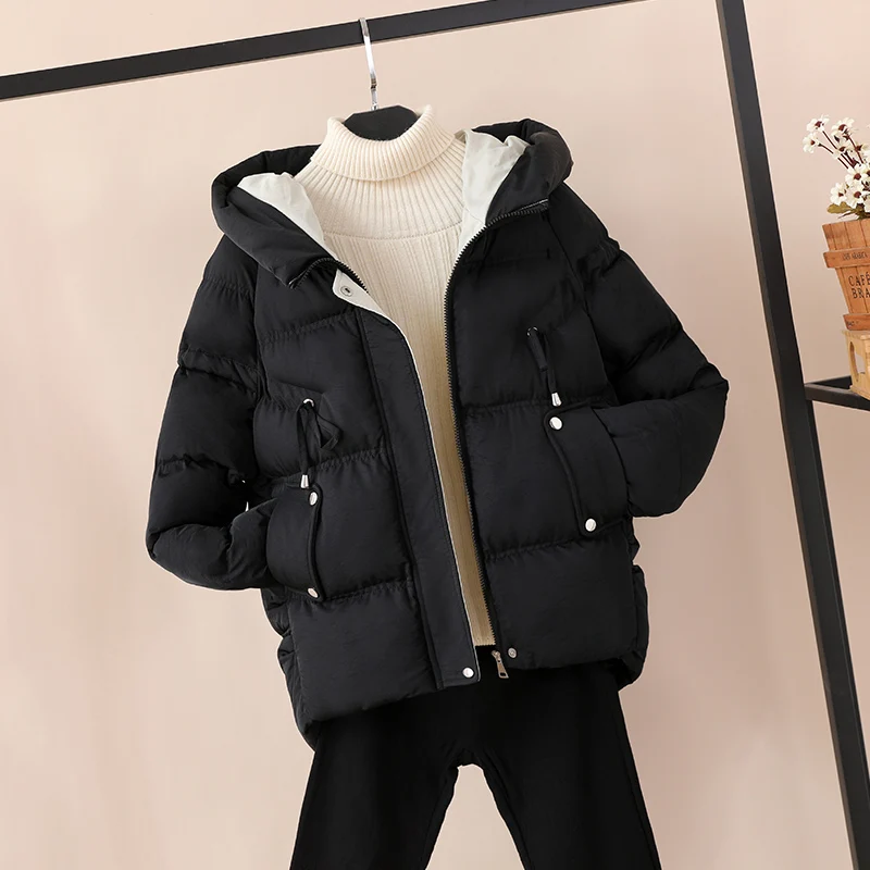 Утолщенная теплая зимняя куртка с капюшоном для женщин; коллекция года; однотонные однобортные парки на молнии; корейское тонкое пальто; одежда в Корейском стиле; 13027