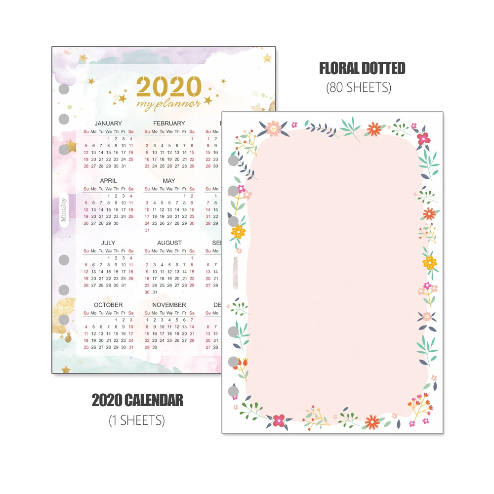 Dotted - 80 Sheets MyPretties Цветочные пунктирной пополнения документы A5 A6 наполнителя работ для 6 отверстий Binder блокнот-органайзер 40 листов бумаги для планировщик - Цвет: Dotted - 80 Sheets