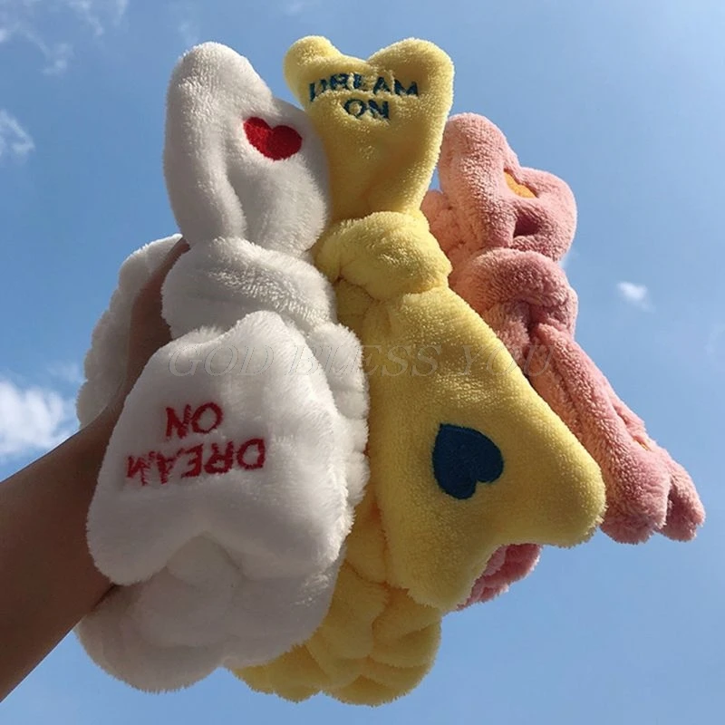 Женский бант с кроличьими ушками бархатная повязка на голову мечта на сердце вышивка широкая бандана конфетный цвет полотенце