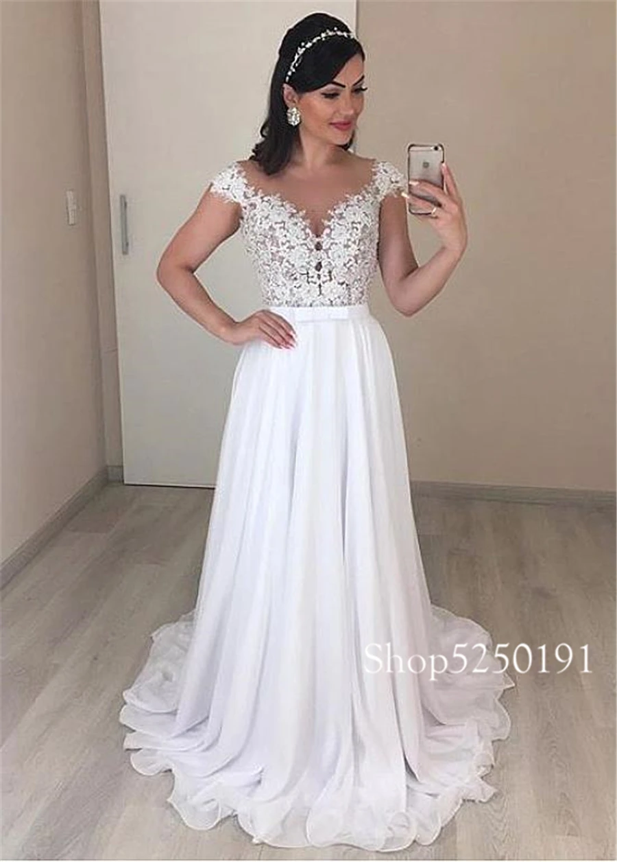 Same as picture Simple Chiffon V-neck A-line Wedding Dresses V-back Bridal Dress with Bowknot trajes de novias nuevos - Цвет: Same as picture