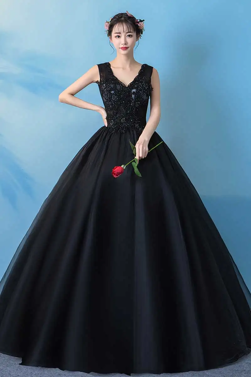 Vestido дебютантное черное бальное платье готическое викторианское бальное платье с бисером кружева аппликации с открытой спиной Сладкие 16 вечерние пышные платья
