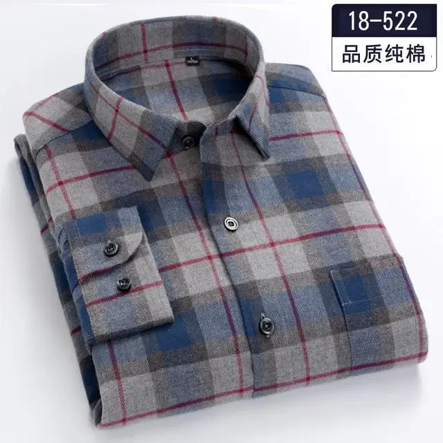 Мужская Фланелевая рубашка с длинным рукавом размера плюс 5XL 6XL 7XL 8XL, хлопок, высокое качество - Цвет: 18-522