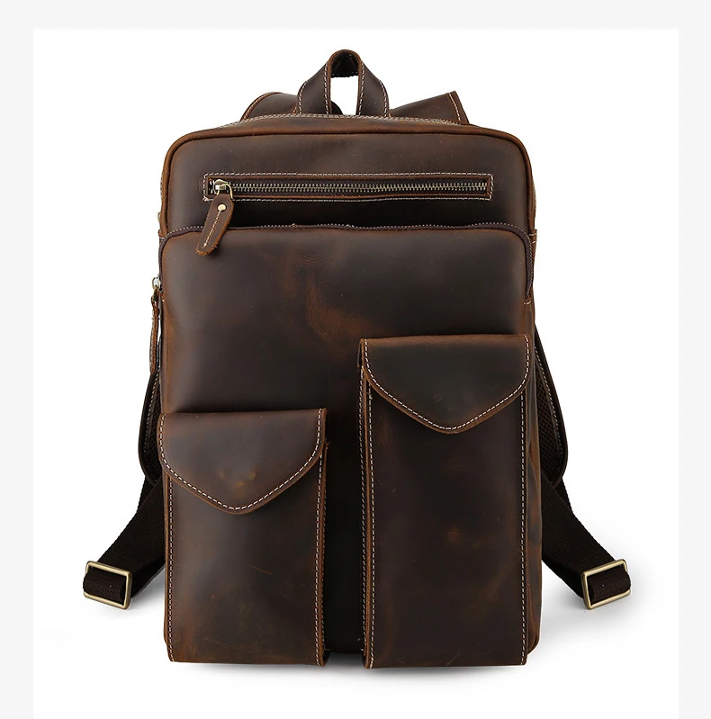 Для женщин из натуральной кожи рюкзак Fit 14 "ноутбук коричневый коровьей школьная сумка унисекс Винтаж Crazy Horse кожа дорожные рюкзаки
