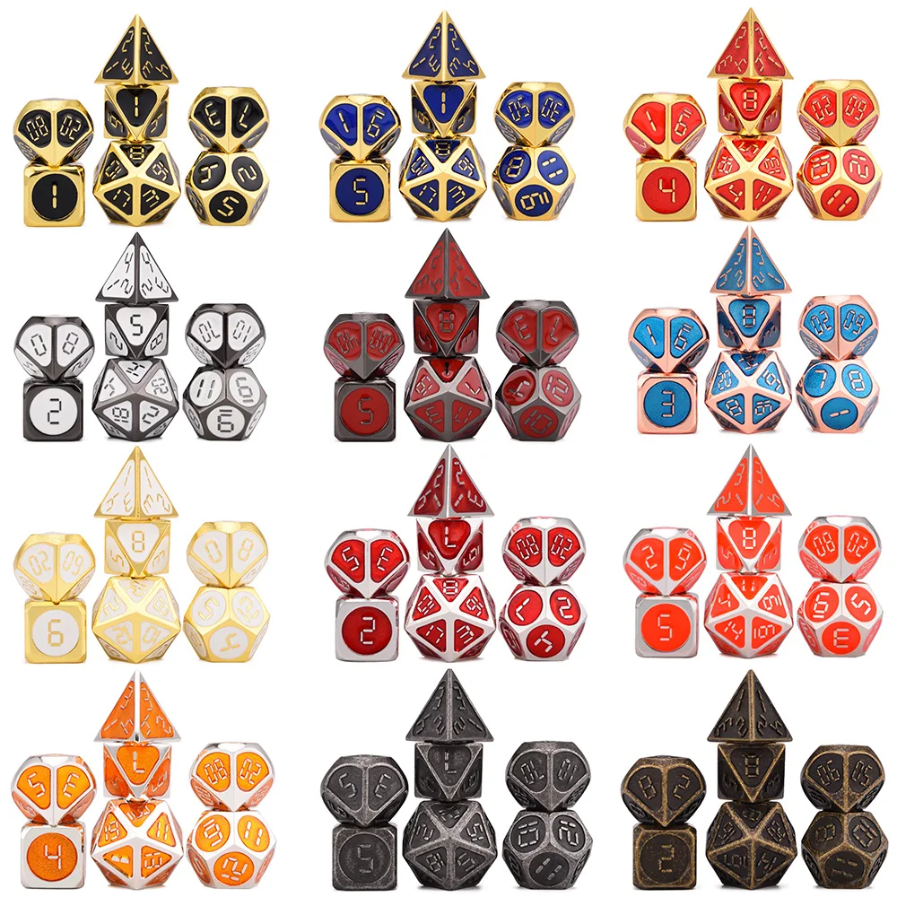 

Digital Font Metal Dice with Soft Drawstring Pouch for DnD Tabletop Games D4 D6 D8 D10 D% D12 D20