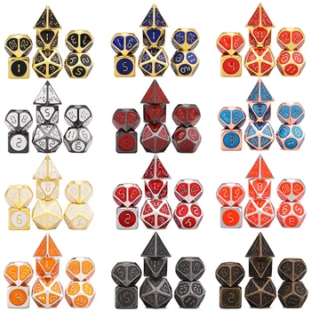 

Digital Font Metal Dice with Soft Drawstring Pouch for DnD Tabletop Games D4 D6 D8 D10 D% D12 D20