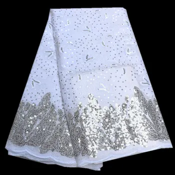

5 yards white embroidery french lace shiny African tulle lace fabric Nigerian sewing evening gown with sequins High quality