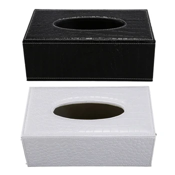 

2Pcs Durable Home Car Rectangle PU Leather Tissue Box Paper Holder Case Cover Napkin - White Crocodile Grain & Red Crocodile Gra