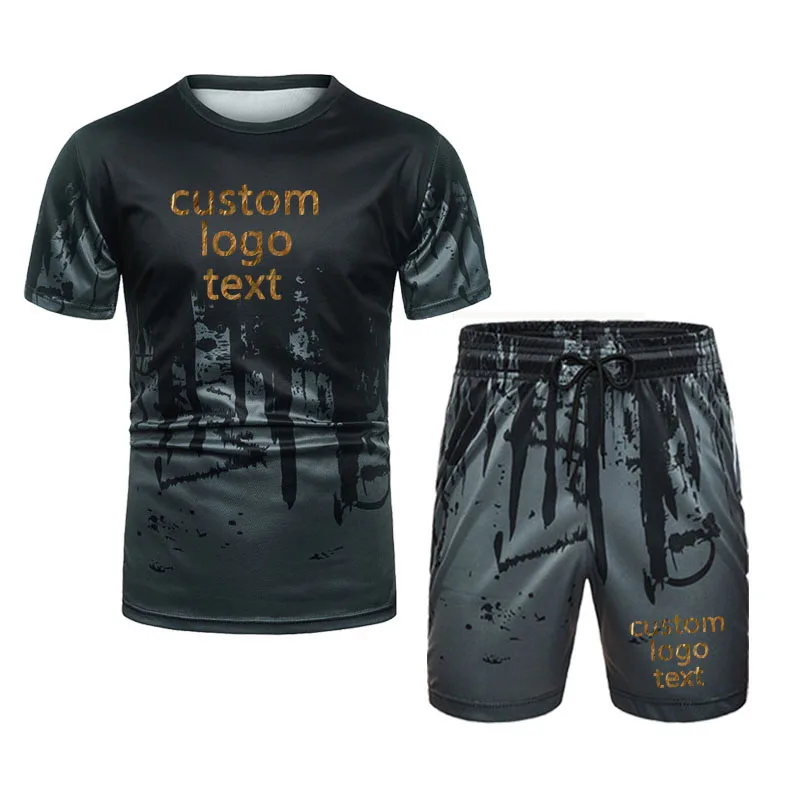 Tracksuit Men 3D Clothing Sportswear 2 Piece Set Fitness Summer Print Shorts + t Shirt Men's Suit Custom Your Logo