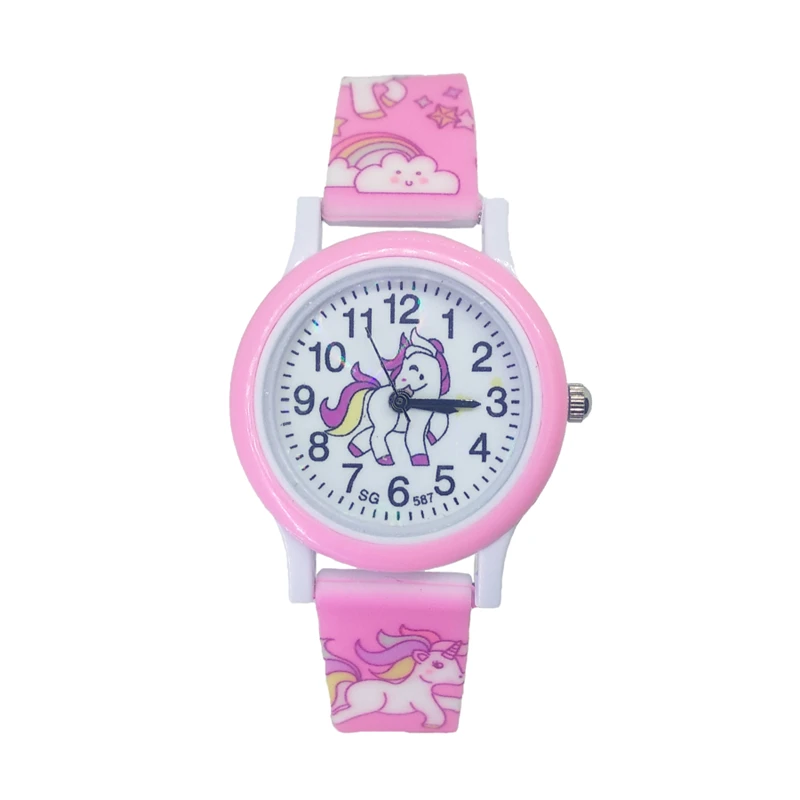 Детские Модные кварцевые часы с изображением пони, Единорога для мальчиков и девочек, спортивные детские часы для студентов, детские часы в подарок - Цвет: Розовый