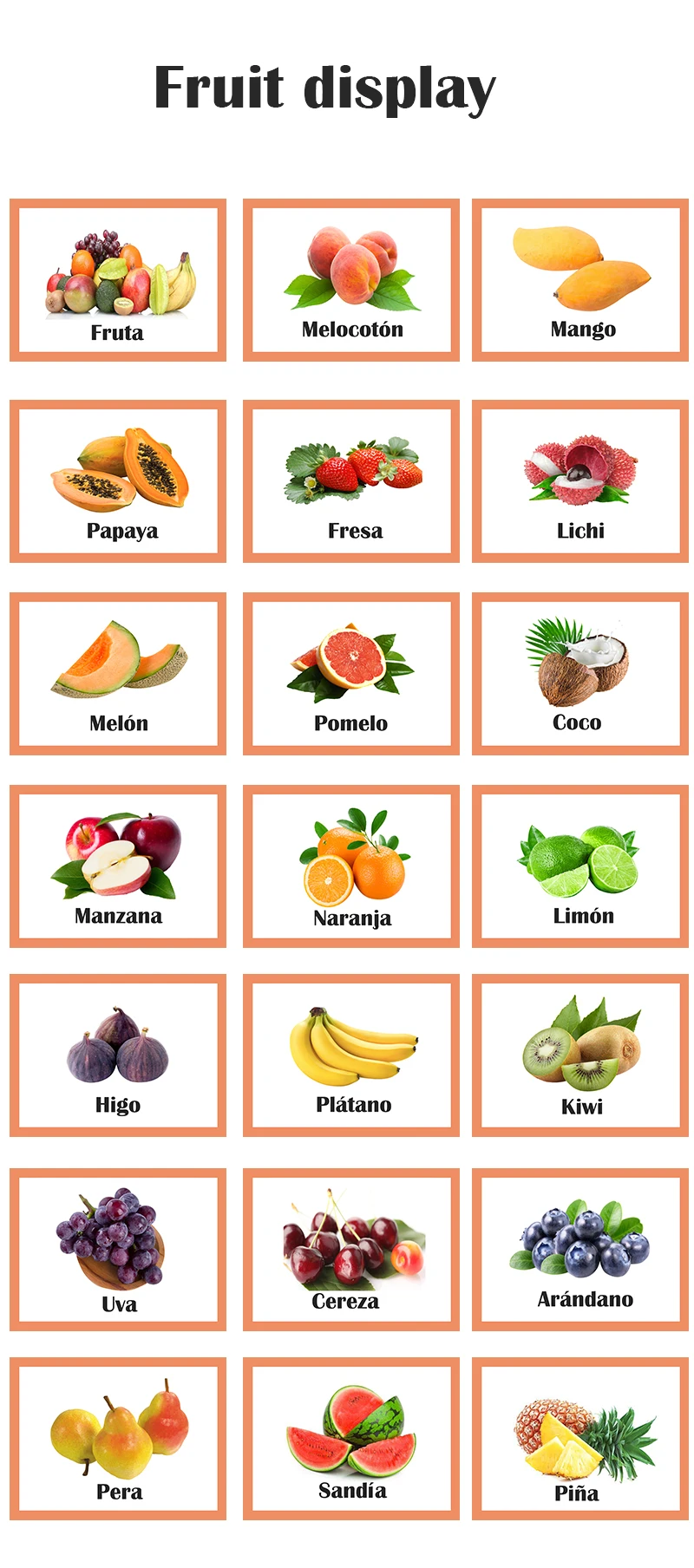 Como Se Dice Naranja En Inglés Tarjeta Flash de aprendizaje de frutas en español para niños y bebés,  juguete educativo Montessori de bolsillo, juegos de mesa con palabras -  AliExpress