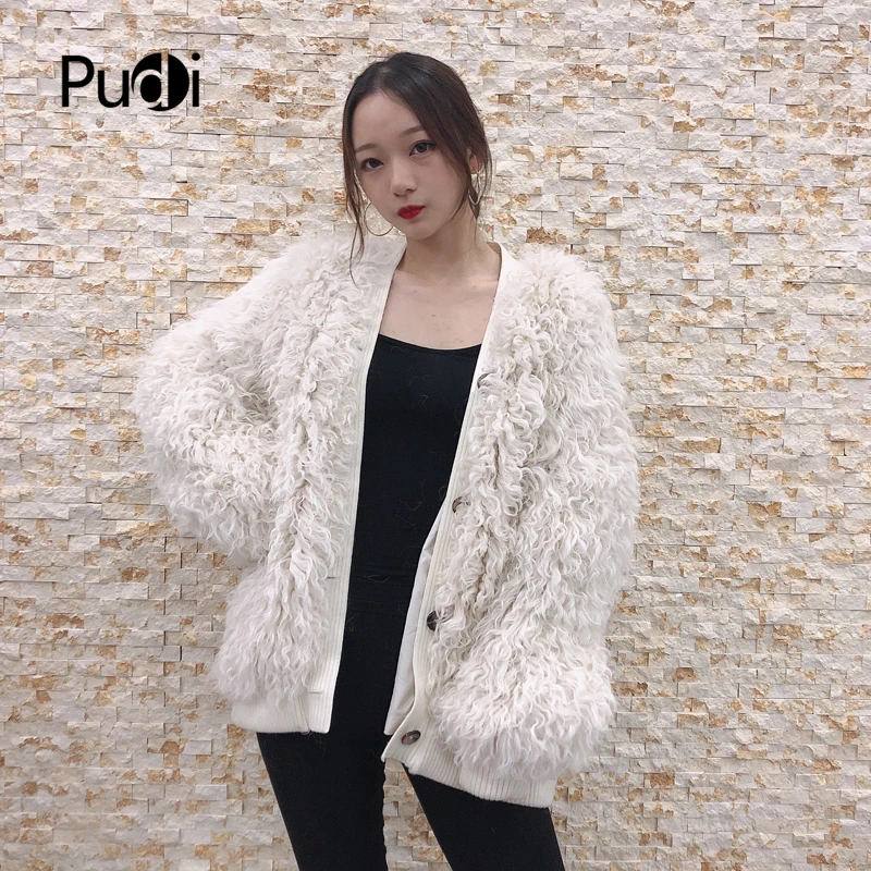 Pudi TX206602 женские зимние теплые трикотажные натуральном овечьем меху куртка, пальто Модная женская обувь из натурального меха, свободная куртка Верхняя одежда для детей