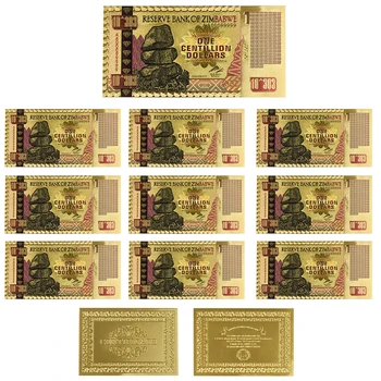 

10pcs One Centillion Dollar Zimbabwe 24k Gold Banknote Collectible Gold Note with UV Light
