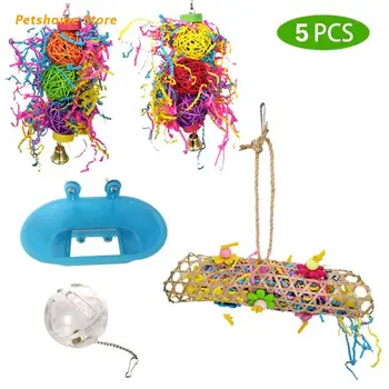 

Colorful Parrot Chewing Toys Bamboo Bird Climbing Swing Cage Shredder Foraging