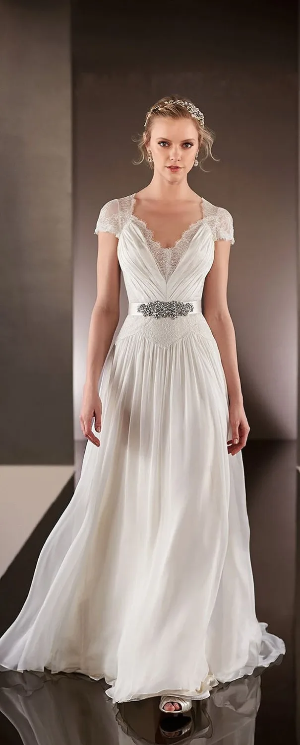 Vestido De Noiva сексуальное шифоновое свадебное платье с v-образным вырезом и открытой спиной в пол, винтажное платье подружки невесты