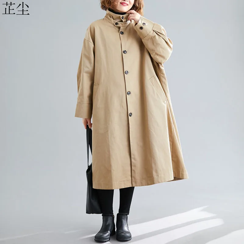 

2019 Autumn Oversize Button England Overcoat Plus Size Cotton Pockets Windbreaker Big Size Female Loose Women Jackets Coats 5XL