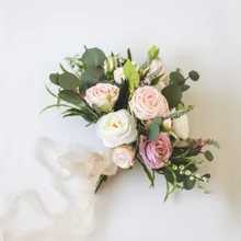 Романтический кантри Свадебный букет для букет цветов невесты ручной работы розовый фиолетовый белый круглый лист Европейский Свадебный декор