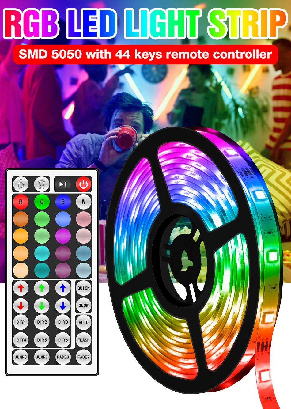 Luzes de Néon 20m para o Quarto Tira Impermeável Fita Flexível Controle Remoto Lâmpada 5m 10m 15m Decoracion 12v Led Rgb 5050 1 led 5m 10m 15m 20m para o quarto decoracion