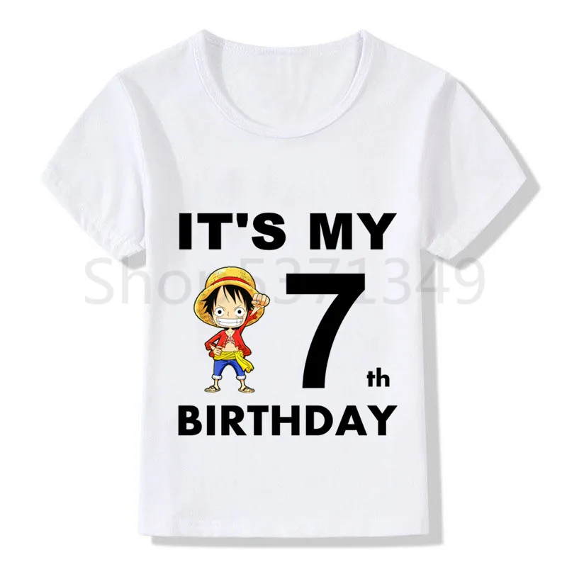 Цельный LUFFY мультфильм футболка «С Днем Рождения» Happy футболка «С Днем Рождения» с принтом забавные детские футболки, футболка для мальчиков и девочек, Рубашка с короткими рукавами футболка «С Днем Рождения»