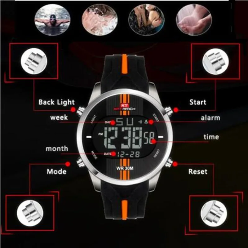 

Japan movement Large dial diameter 46mm Waterproof LED Digital Sport Luminous Chronograph Complete Calendar Man Watch