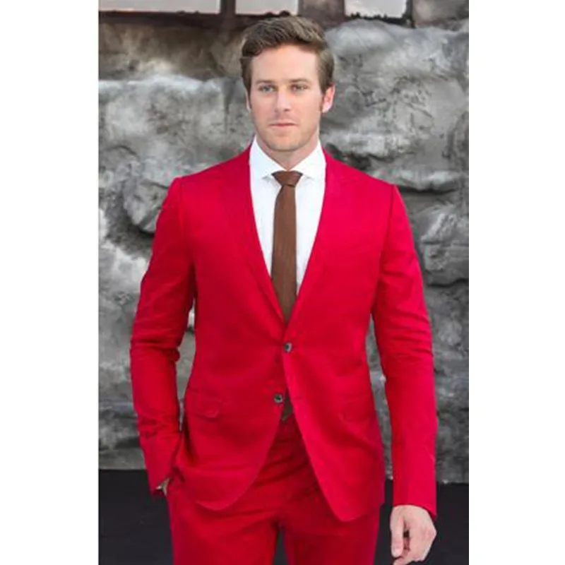 

New Designer Casual Slim Fit Red Men Suits Custom Made High Quality Two Buttons Wedding Suits For Men (Jacket+Pants)