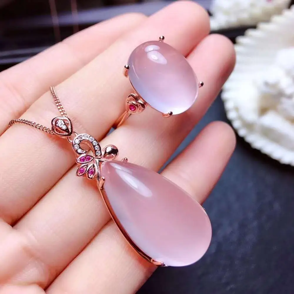 Real Natural Rose Quartz jewelry set 