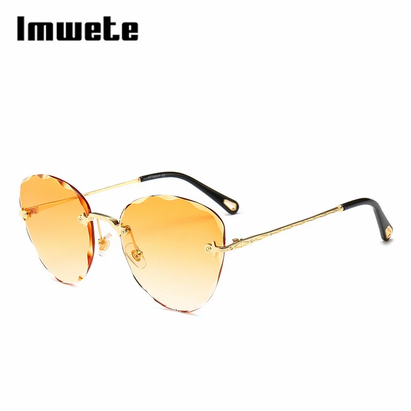 Imwete Butterfly Rimless Gradient Men Women Sunglasses Luxury design Metal Frame Wave cutting lense Famale Sun Shade Eyeglasses