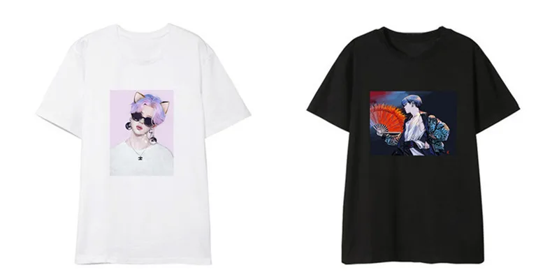 Kpop bangtan/Летняя футболка с короткими рукавами для мальчиков, для мужчин и женщин, в Корейском стиле хлопковый принт, черный, белый, розовый, с героями мультфильмов harajuku