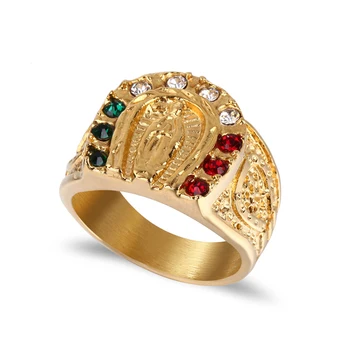 

Stainless Steel Gold Hip Hop Crystal Virgin Mary Ring Jewelry Mama Mary Christ Rhinestone Rings Jewelry Gift For Him Size 8-12