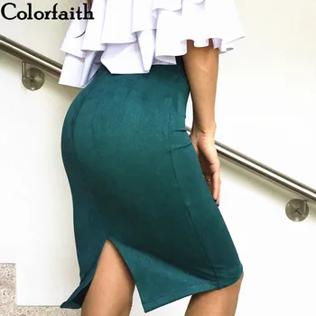 

Multi colors 2019 Women Skirt Winter Solid Suede Work Wear Package Hip Pencil Midi Skirt Autumn Winter Bodycon Femininas SP012