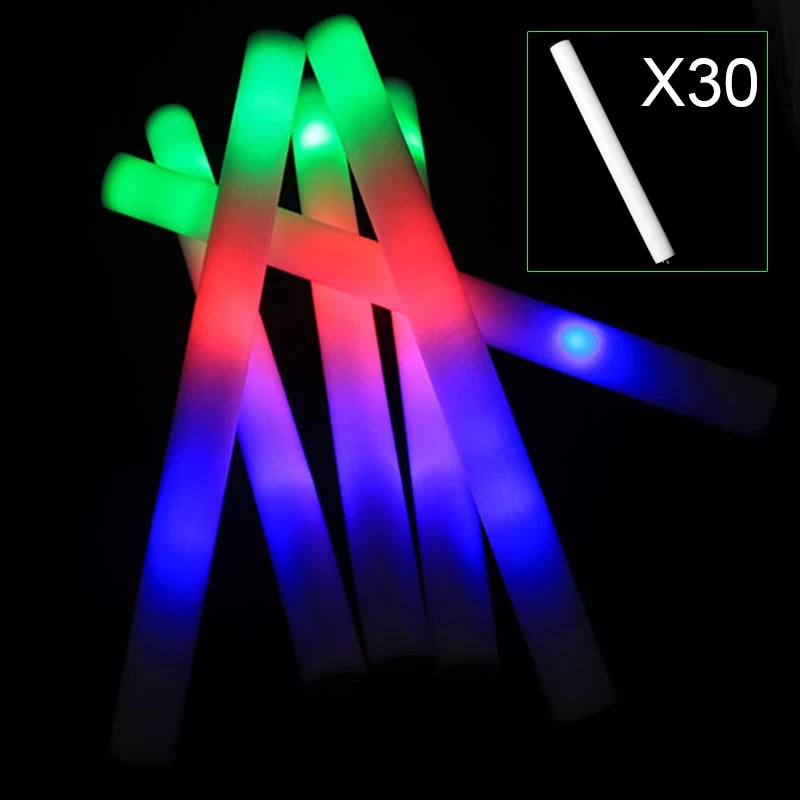

30pcs Light Up Multi Color LED Foam Stick Wands Rally Rave Cheer Batons Party Flashing Glow Stick Light Sticks