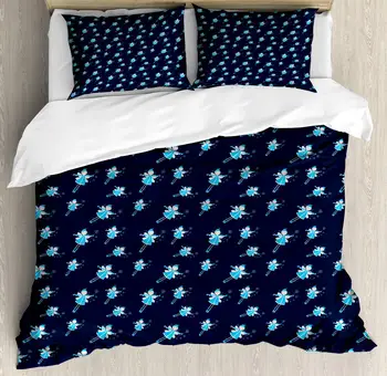 

Elf Duvet Cover Set Flying Fairytale Elves with Wands 3 Piece Bedding Set Deep Sky Blue Dark Violet Blue Pale Ceil Blue and Pale