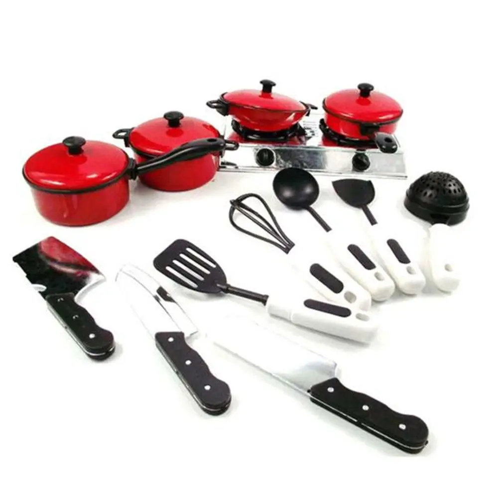 Hot Kitchen Toys 13PCS Toddler Girls Baby Kids Play House Toy Kitchen Utensils Cooking Pots Pans Food Dishes Cookware