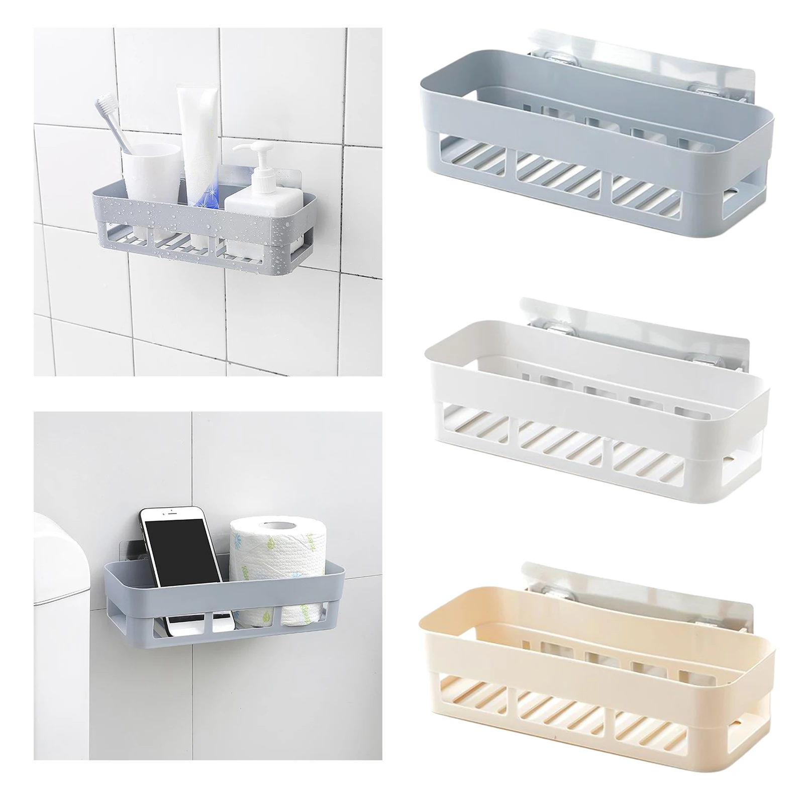 Wall Mounted Bathroom Shower Shelf Bath Caddy Storage Basket Rack Rectangle 26x10x6cm