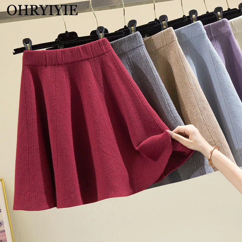 Короткая теплая трикотажная юбка OHRYIYIE Женская осенне-зимняя мини-юбка А-силуэта
