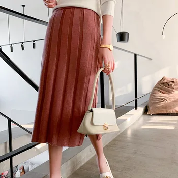 

2020 Spring And Autumn New Style Wool Skirt Women's Mid-length Wool Sheath One-step Skirt High-waisted Long Skirts Knitted Dress