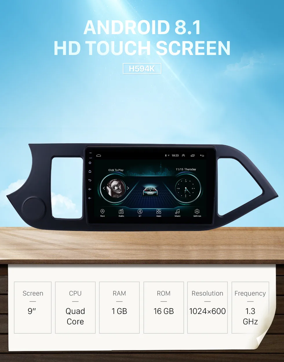 Clearance Harfey 9" Android 8.1 GPS Car Radio car Multimedia Player For KIA PICANTO Morning 2011 2012 2013 2014 HD 1024*600 Touch Screen 0