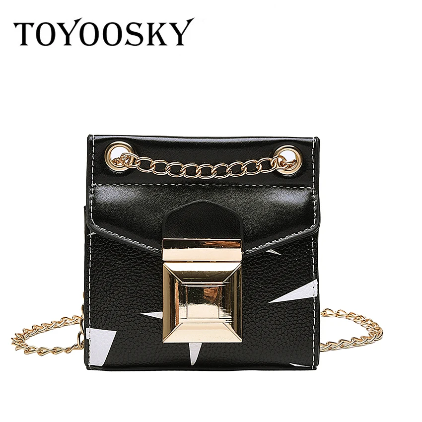 

TOYOOSKY Trendy Chains Bag for Women Brand Design Small Crossbody Bags Girls Mini PU Leather Handbags Panelled Phone Purse