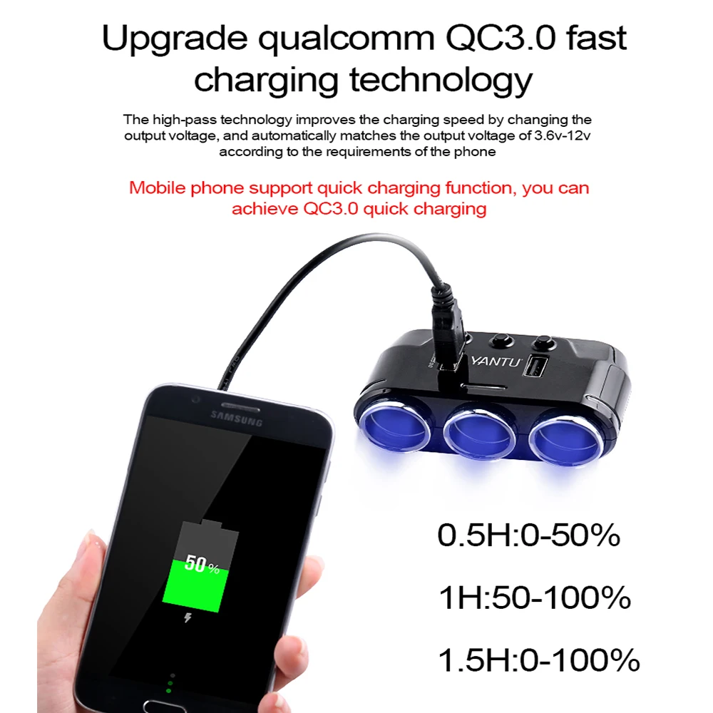 Двойное USB Автомобильное зарядное устройство с беспроводным напряжением QC3.0 Быстрая зарядка одна Буксировка три прикуривателя Автомобильный Разветвитель Питания B39
