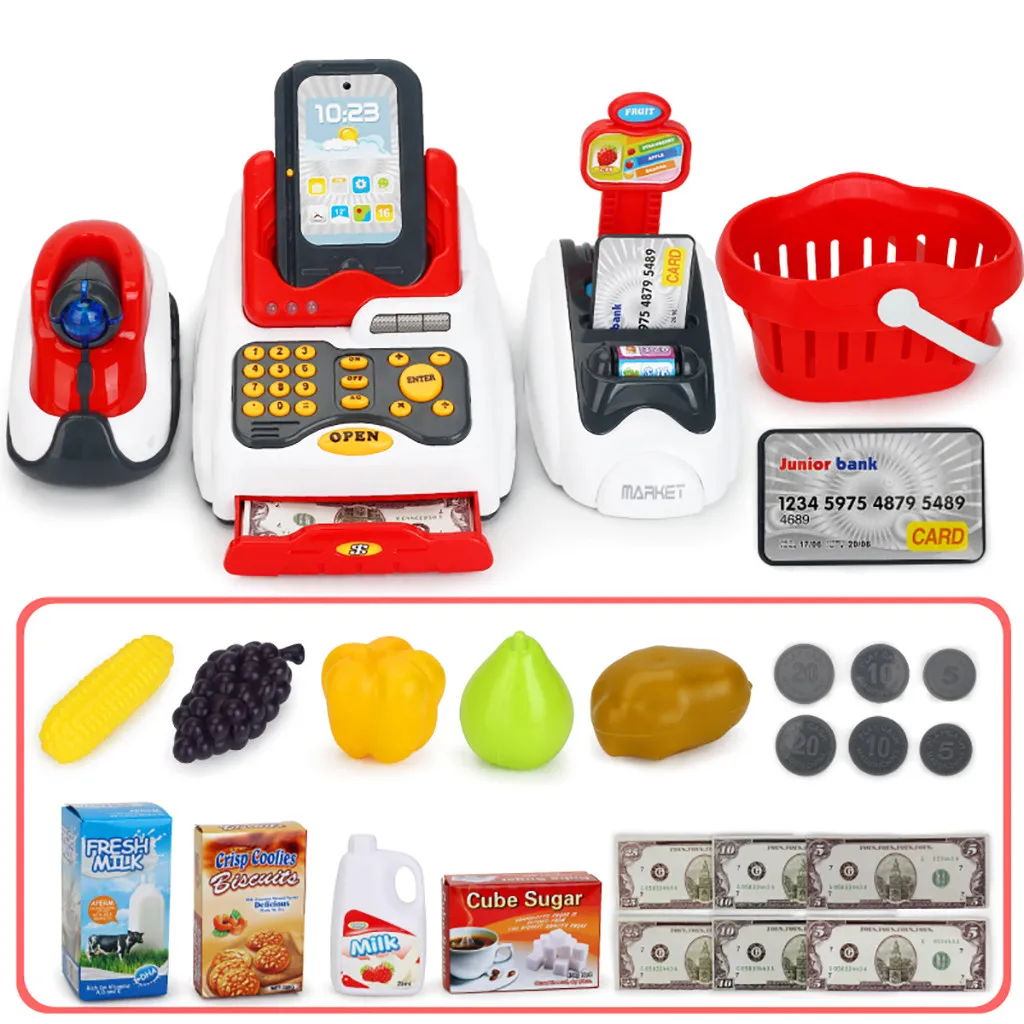 TELOTUNY Kids Simulation касса денежная игрушка касса сканер карта с изображением фруктов считыватель кредитных карт машина еда покупки игровой набор ZD03
