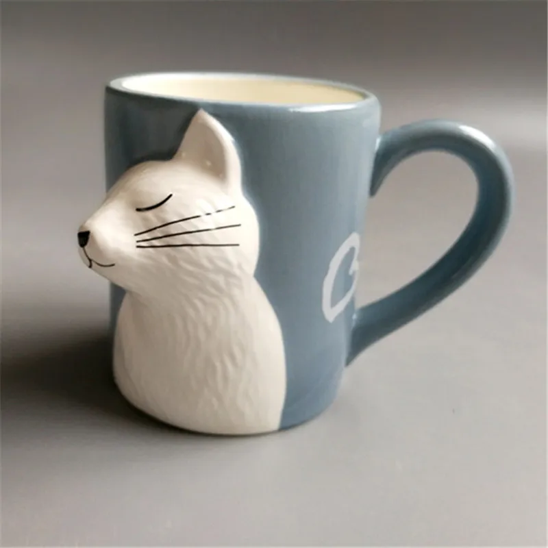 white cat with flaw 350 мл 3D милый поцелуй чашка в виде кошки любовь пара керамические кружки Молоко Кофе Чай Кружка домашний офис Коллекция чашки День Святого Валентина Подарки для женщин - Цвет: white cat with flaw
