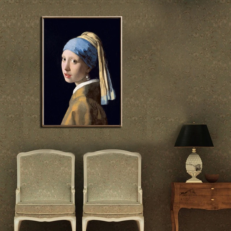 Famous Painting Girl with A Pearl Earring By Johannes Vermeer Canvas Paintings Classical Portrait Posters and Prints Home Decor