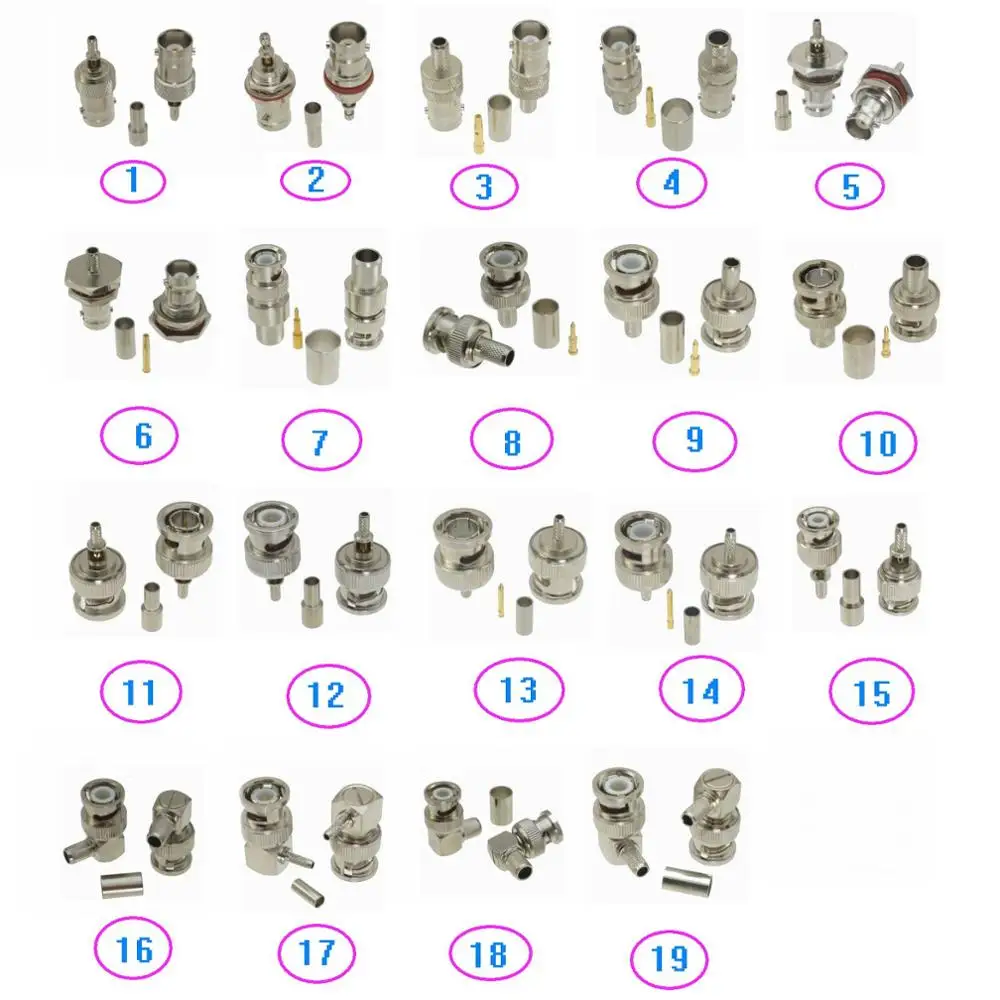 

5pcs RF Coaxial Connector BNC Male Plug & Female Jack Crimp For RG316 RG174 / RG58 RG142 / RG8X LMR240 / RG5 RG6 / RG8 LMR400