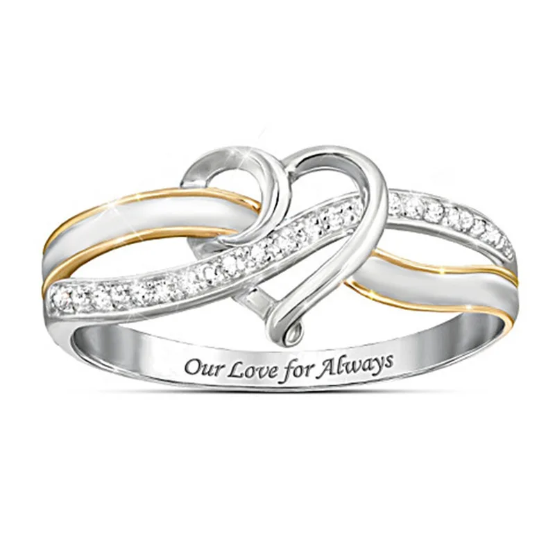 

Fashion Heart Design Rings For Women "Our Love For Always" Letter Engraving Proposal Engagement Jewelry Anniversary Friend Gifts