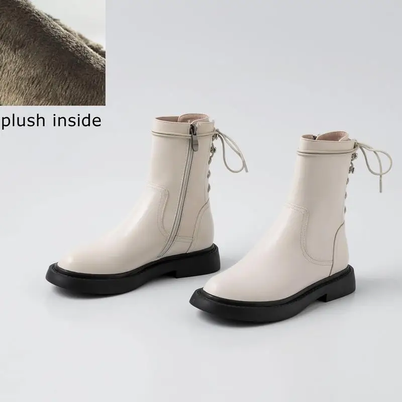 plush inside ALLBITEFO/высококачественные женские ботильоны из натуральной кожи; Сезон Зима; Новинка; однотонные женские ботинки; обувь для девочек; ботинки в байкерском стиле - Цвет: plush inside